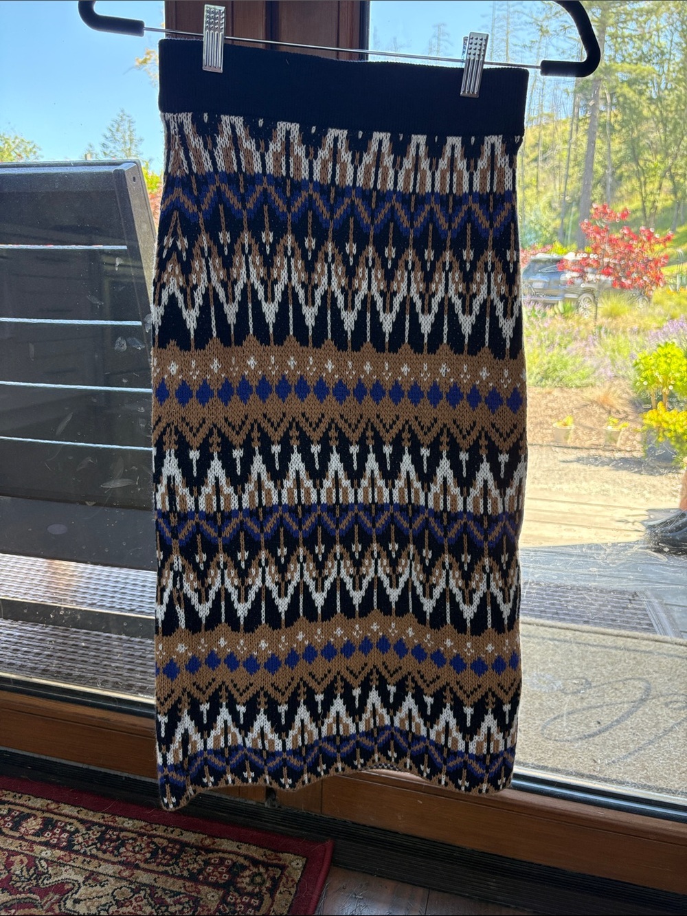 Anthropologie Geometric Knit Pencil Skirt — Black, Brown, Blue, Cream